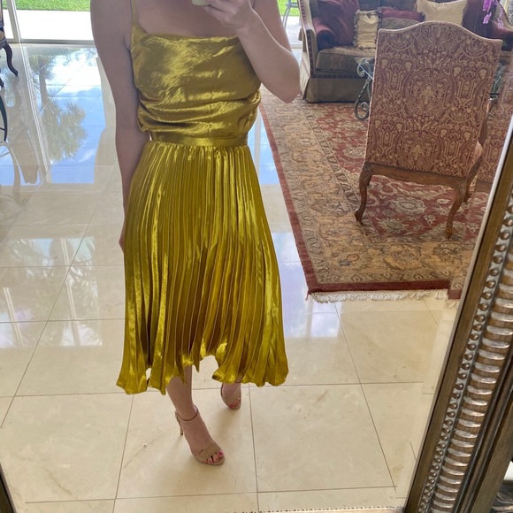 ❌SOLD❌ BNWT Nasty Gal Gold Pleated Skirt Size 2 - Picture 4 of 10